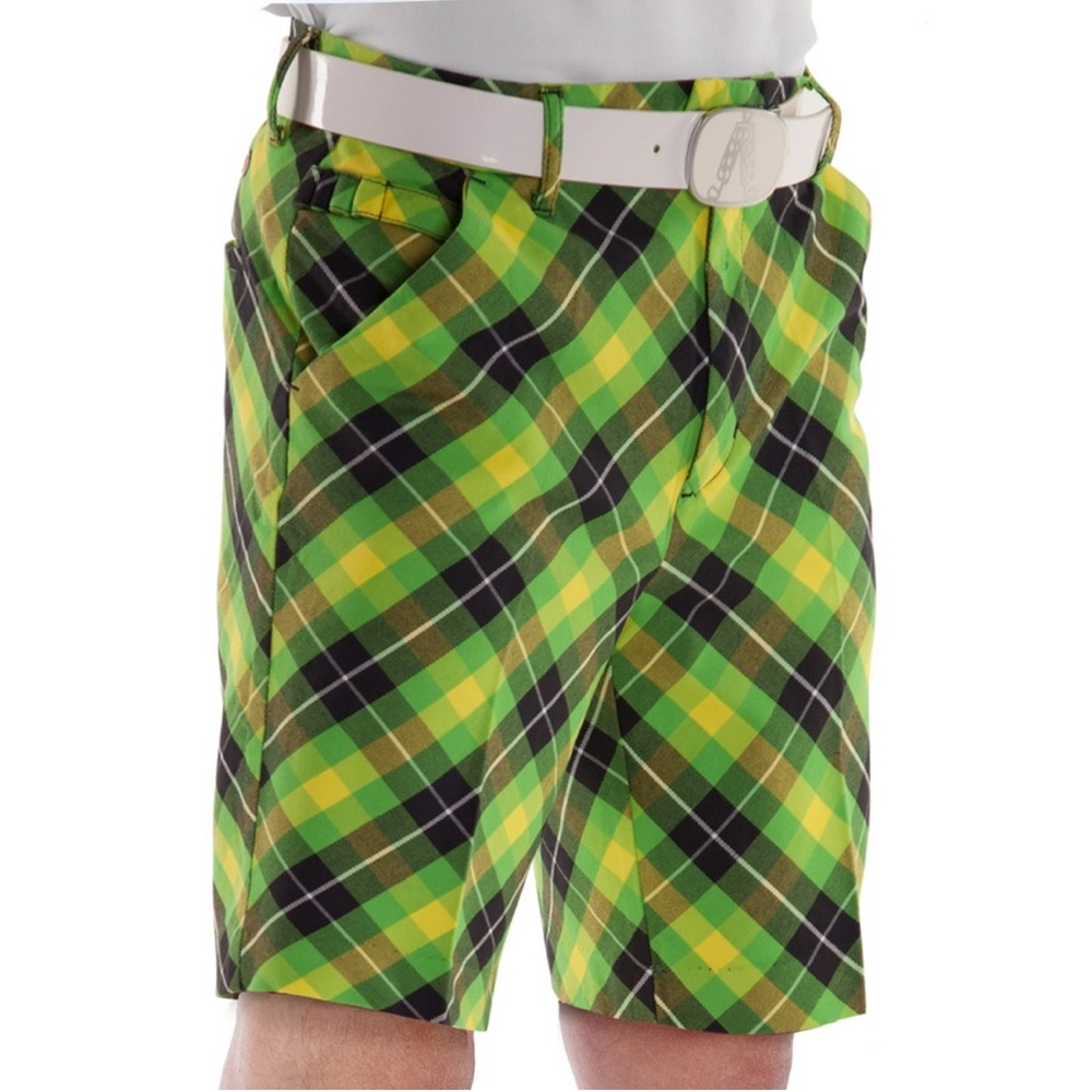 Royal & Awesome Light Weight Funky Tartan Plaid Electric Golf Shorts Tee Loops